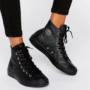 Leather converse, brand new size 8.5, all black unisex sneaker hightop